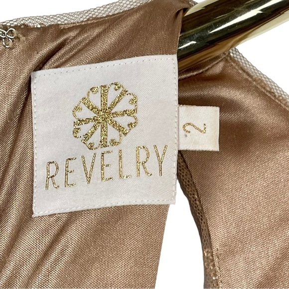 REVELRY ASTIR ROSE GOLD SEQUIN STRETCH SLEEVELESS BRIDESMAID FORMAL GOWN - Picture 10 of 12